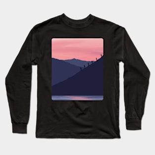 Sunset Mountains landscape, climber, mountaineering, nature colorful, blue, pinkl, nature lovers Long Sleeve T-Shirt